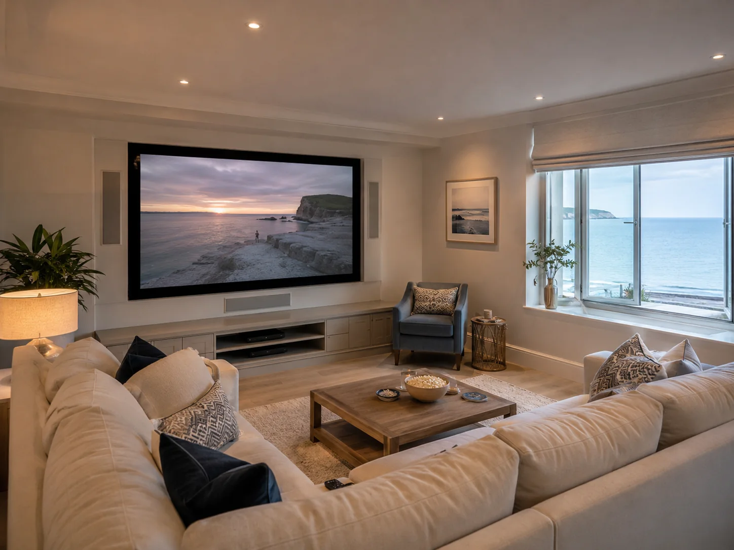 Wall mounted TV with a neat cable-free finish in Swanage
